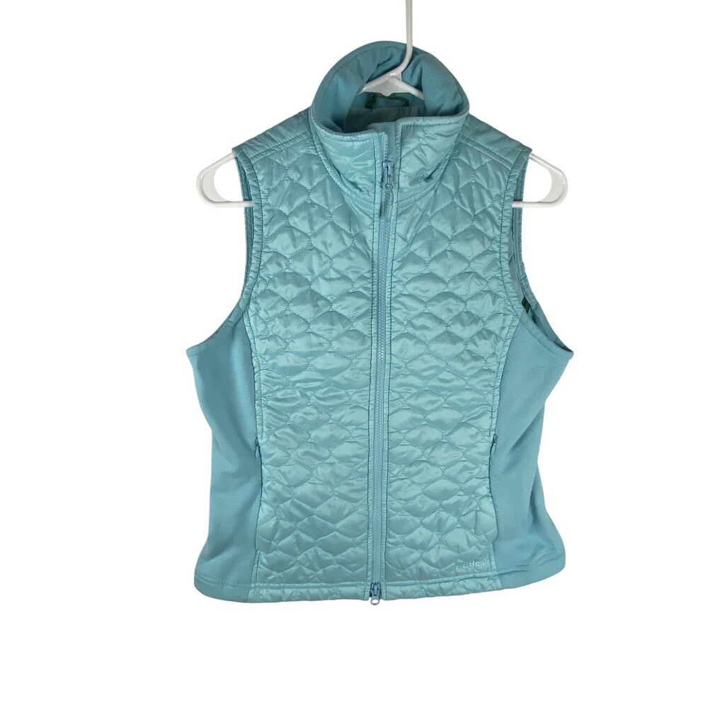 L.L.Bean Vest Womens Medium Blue Quilted Thinsulate Fleece Zip Pockets Insulated